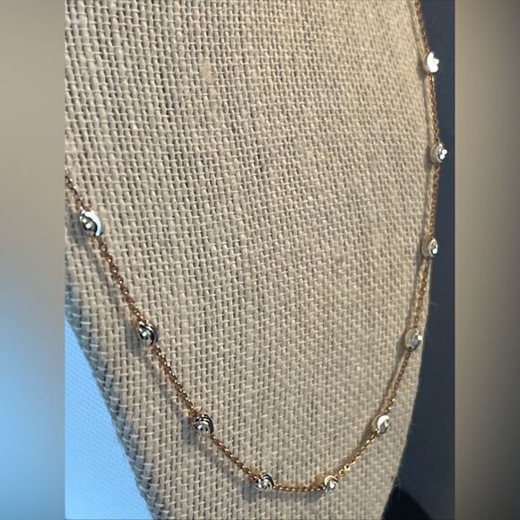 24” Multi Tone Gold Over 925 Italian Sterling Silver Moon Cut Necklace - Picture 8 of 16